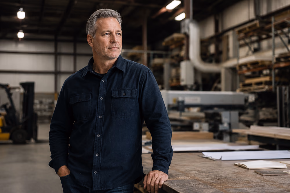 A business owner standing in a specialty manufacturing facility